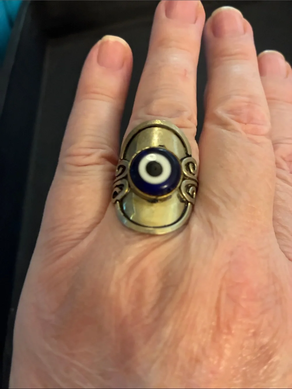 Evil Eye Gold-Tone Statement Ring with Blue Accent. NWOT